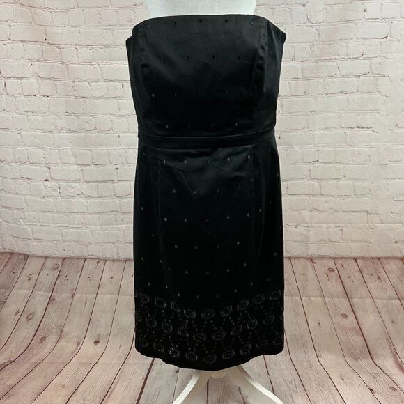 ANN TAYLOR PETITES black embroidered boned corset cotton blend dress size 16P - Picture 1 of 7